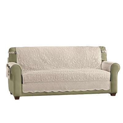 Collections Etc Quilted Textured Leaf Pattern Scalloped Edge Furniture Cover with Side Pockets