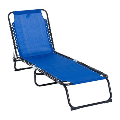 Folding Chaise Lounge Pool Chair with 4-Position Reclining Back, Pillow, Breathable Mesh & Bungee Seat