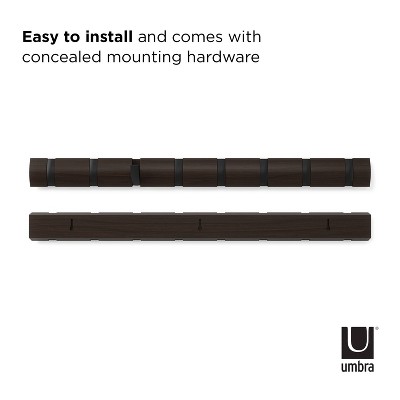 Flip Black and Walnut Solid Wood Wall Mounted Coat Rack with 8 Hooks