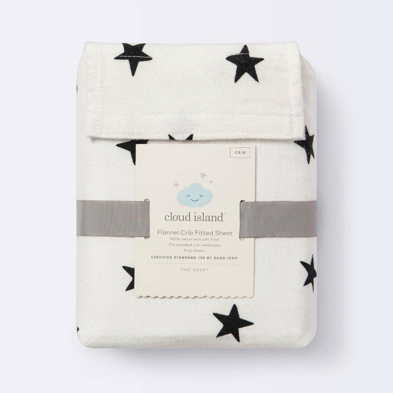 Flannel Fitted Crib Sheet Stars - Cloud Island&#8482; - Cream/Black, 6 of 7