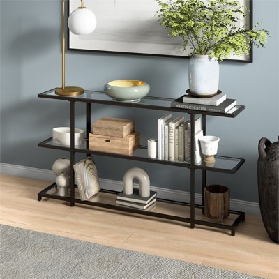 55 in Blackened Bronze Glass Console Table with Storage