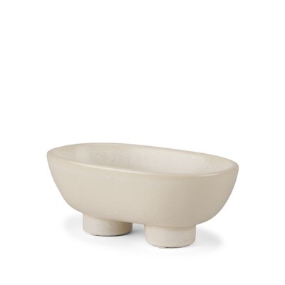 HomeRoots 8" Cream Ceramic Oval Pedestal Centerpiece Bowl