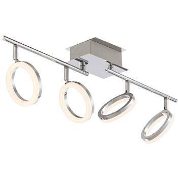 Pro Track 4-Head LED Ceiling Track Light Fixture Kit Dimmable Halo Adjustable Silver Chrome Finish Modern Kitchen Bathroom Living Room Dining 30" Wide