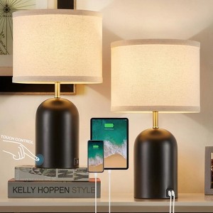 GTCLIGHTING Touch Table Lamps Set of 2, Modern Dimmable Bedside Lamp with 2 USB Ports&Fabric Shade, Black Nightstand Lamp for Living Room Bedroom - 1 of 4