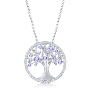 Bella Silver Sterling Silver 'June' Birthstone Tree of Life Necklace - Lavender CZ - Purple - 16+2 Inch - 1 of 2