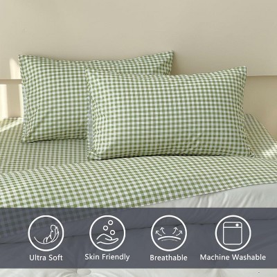 Der Rose BALHAM TRADE-Sage Green Gingham 4Pieces Queen Size Sheet Set, Grid Deep Pocket Bed Sheets Green Gingham Queen 90"x102" — фото 3