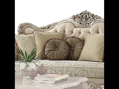 88" Champagne Gold Tufted Victorian-Inspired Sofa with 7 Pillows