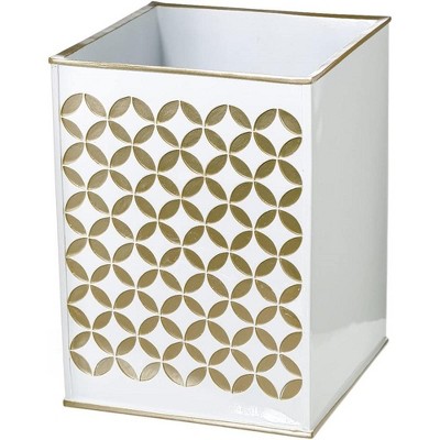 Creative Scents Diamond Lattice White and Gold Wastebasket