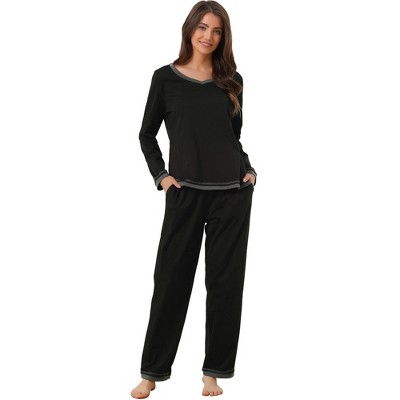 cheibear Women's Yoga Casual Trousers Wide Leg Lounge Pajamas Pants Black  Small