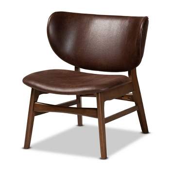 Marcos Faux Leather and Wood Living Room Accent Chair Dark Brown/Walnut Brown - Baxton Studio