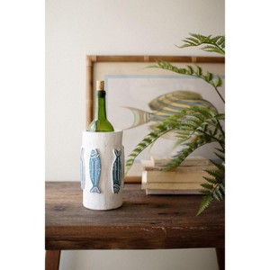 Painted Clay Sardine Vase – 8" Tall Handcrafted Decorative Pot by Kalalou - 1 of 4