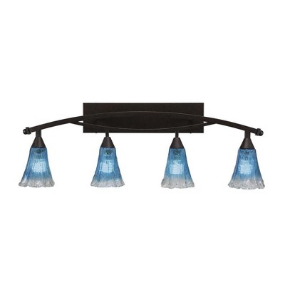 Toltec Lighting Bow 4 - Light Vanity in  Bronze with 5.5" Fluted Teal Crystal  Shade