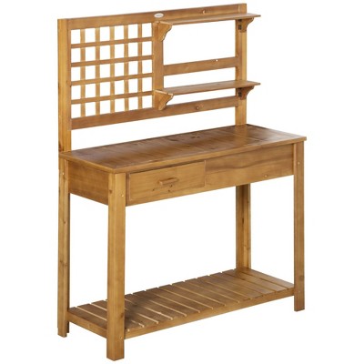 NicBex Outdoor Potting Bench Table Garden Work Bench Table Storage Shelves and Drawer,Planting Work Bench Table for Patio,Garden,Backyard,Brown
