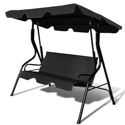 Costway Patio 3 Seats Canopy Swing Glider Hammock Cushioned Steel Frame Outdoor Black