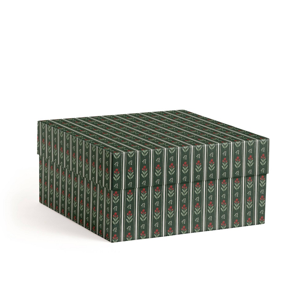 Minted 10"x10" Folk Floral Large Gift Box Green/Red/Cream