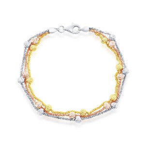 Bella Silver Sterling Silver Diamond Cut Beads Triple Strand Bracelet - Tri-Color - Multi - 8 Inch - 1 of 2