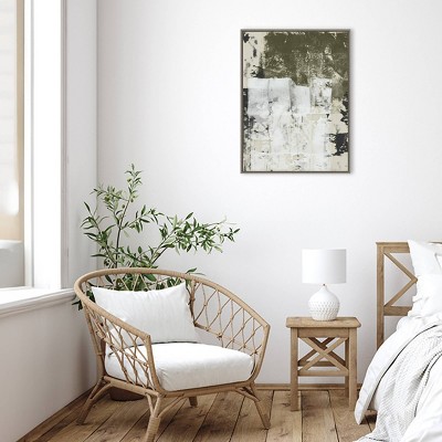 24" x 33" Olive and White Abstract Canvas Wall Art
