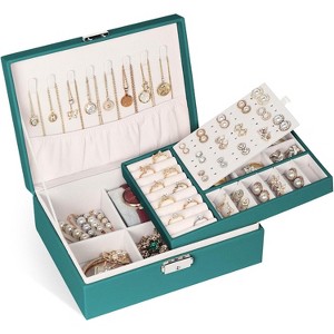 2-Layer Lockable Jewelry Box with Removable Tray and PU Leather Exterior - 1 of 4