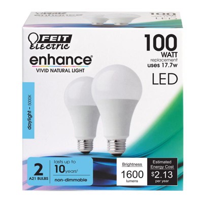 Feit Electric Enhance A21 E26 (Medium) LED Bulb Daylight 100 Watt Equivalence 2 pk