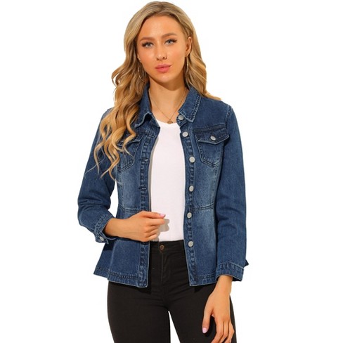 Allegra K Women's Vintage Long Sleeve Washed Button Down Denim Jacket ...