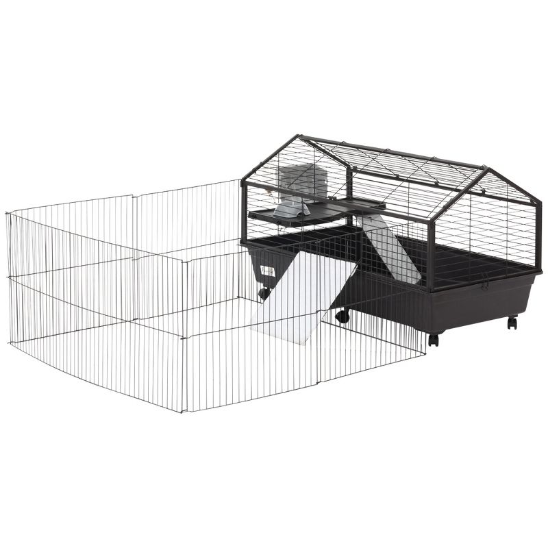 PawHut Small Animal Cage Bunny Playpen with Main House and Run for Rabbit, Guinea Pigs, Chinchilla for Indoor and Outdoor, 5 of 11