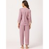 Allegra K Women’s Soft V Neck 3/4 Sleeves Lace Insert Two-Piece Pajama Sets - 3 of 4