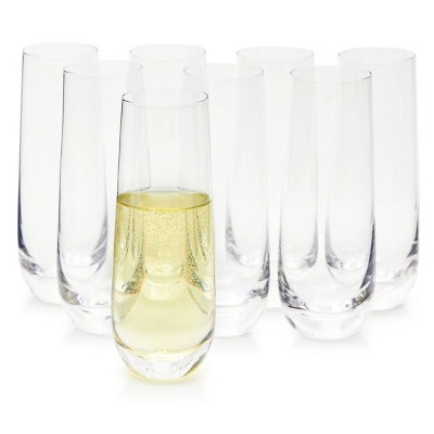 Okuna Outpost 8 Pack Stemless Champagne Flutes Glass, Wine Glasses for Mimosas, Prosecco (9.8 oz)