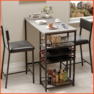 Dining Room Table with 2 Upholstered Chairs, Bistro Table and Chairs Set of 2 with Storage Shelves - 1 of 4