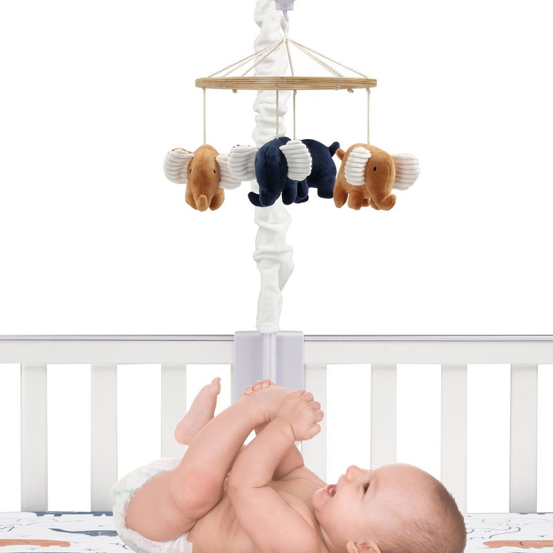 Lambs & Ivy Playful Elephant Blue/White Musical Baby Crib Mobile Soother Toy, 2 of 8