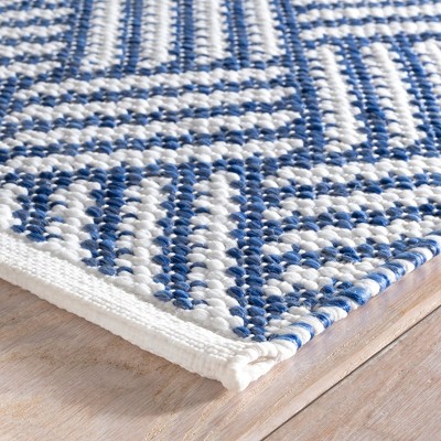 Crisscross Denim Blue and White Handwoven Indoor/Outdoor Rug