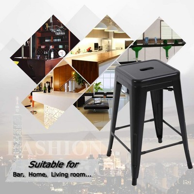 Set of 4 Black Metal 24" Stackable Bar Stools