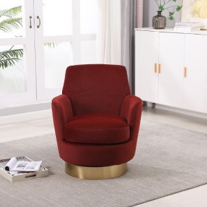 Kumasinova 360° Swivel Barrel Chair, Teddy Accent Chair, Armchair/Reading Chair for Living Room, Round Barrel Chair with Gold Stainless Steel Base - 1 of 4