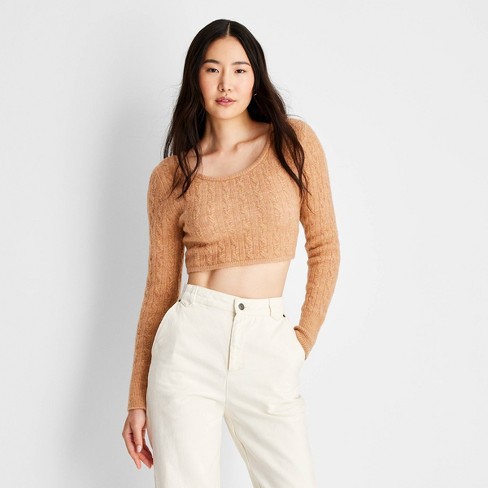 Women's Cropped Scoop Neck Sweater - Future Collective™ With Reese  Blutstein Tan M : Target