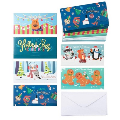 Christmas Money Greeting Cards - 36 Pack Assorted - 6 Winter Holiday Designs, Gingerbread Man, 3.5 x 7.25"
