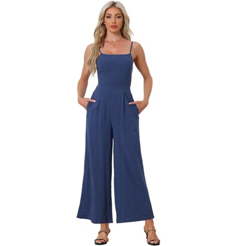 Women's Summer Casual Tie Strap Wide Leg Jumpsuit Square Neck