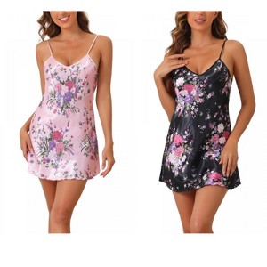 INSPIRE CHIC Women's 2 Pcs Silky Satin Mini Floral Slip Strapless Chemise Lingerie Sleepwear - 1 of 4