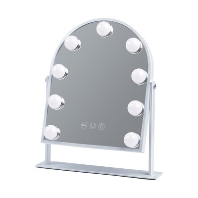 VANITII Arched Vanity Makeup Mirror with Lights Metal Tabletop White 12''x14''