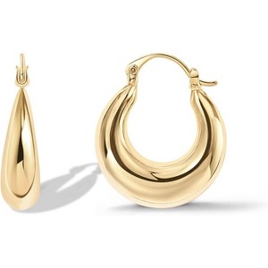 14K Gold Plated Sterling Silver Posts Oval Chunky Hoop Earrings for Women - Trendy Statement Thick Gold Hoops - 1 of 4