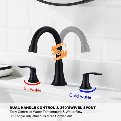 Matte Black Widespread Double Handle Bathroom Faucet with Pop Up Drain