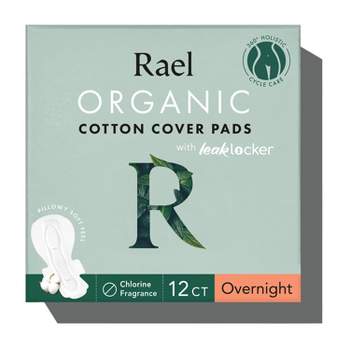 Rael Organic Cotton Cover Overnight Menstrual Fragrance Free Pads - Unscented - 12ct