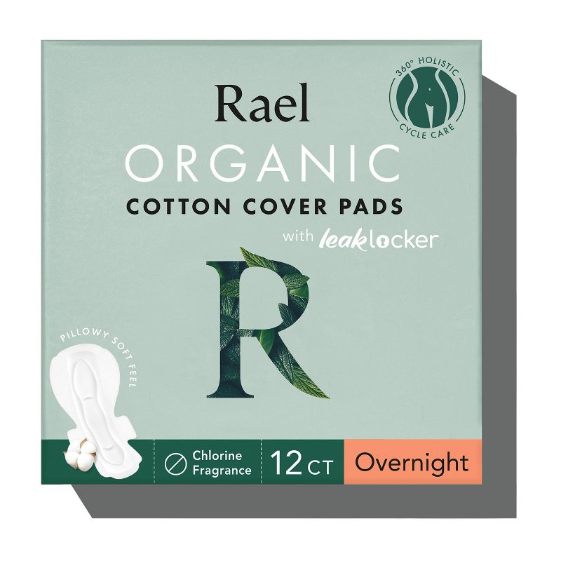 Rael Organic Cotton Cover Overnight Menstrual Fragrance Free Pads - Unscented - 12ct, 1 of 12