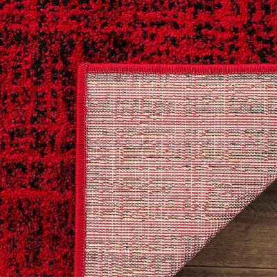 Red and Black Square Synthetic Area Rug