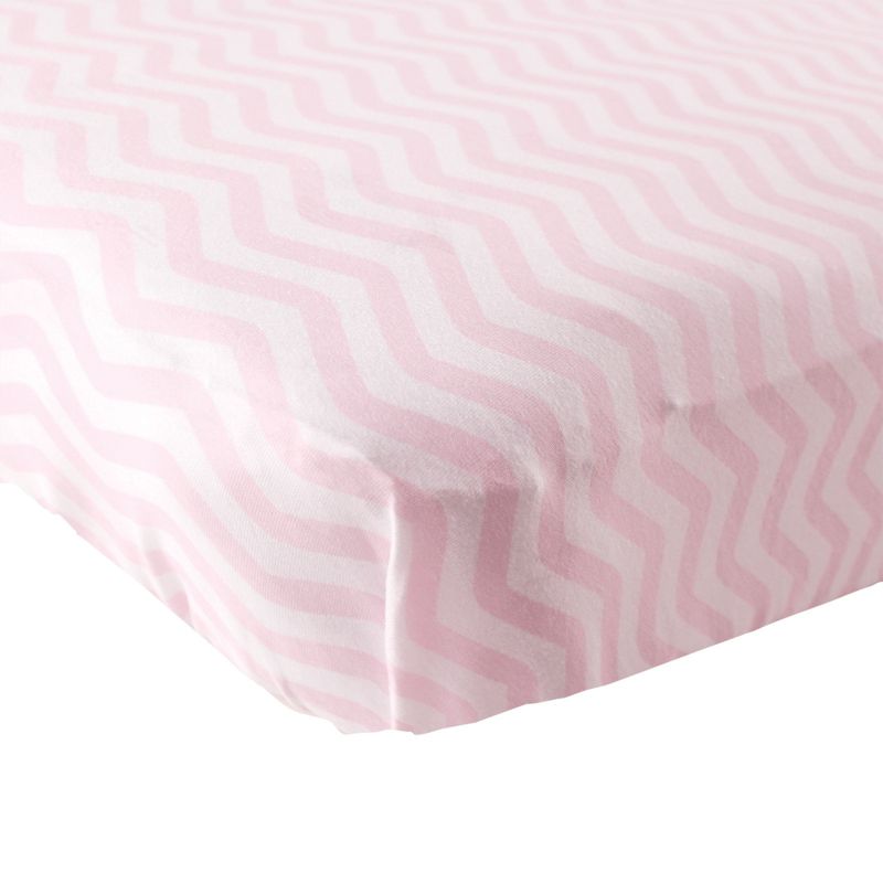 Luvable Friends Baby Girl Fitted Crib Sheet, Pink Chevron, One Size, 1 of 3