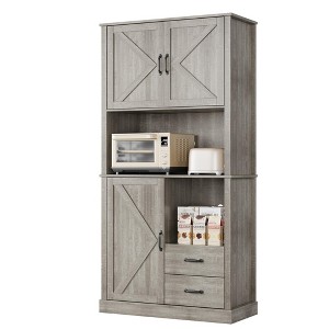 Kitchen Pantry Cabinet with Microwave Stand & Drawers - Tall Hutch Bar Cabinet, Adjustable Shelves, Large Wood Storage for Dining Room, Living Room - 1 of 4