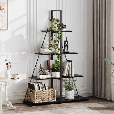 Bookcase, 4-Tier Ladder Bookshelf, A-Shaped Ladder Shelf Display, Ladder Shelf Storage Organizer for Living Room, Home Office