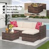 Garvee 5 Pieces Patio Furniture Set - Rattan Outdoor Sofa Set with Cushions, Wicker Sectional with Glass Coffee Table & Ottoman - 3 of 4