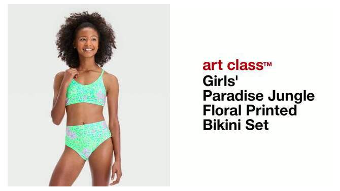 Girls&#39; Paradise Jungle Floral Printed Bikini Set - art class&#8482;, 2 of 5, play video
