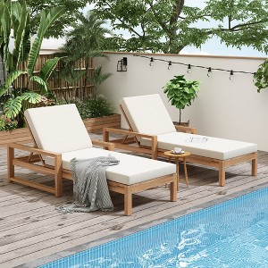 Whisen Set of 2 Outdoor Chaise Lounges with 5-Position Adjustable Backrest and Cushion, Patio Pool Chairs for Backyard Deck Lawn - 1 of 4