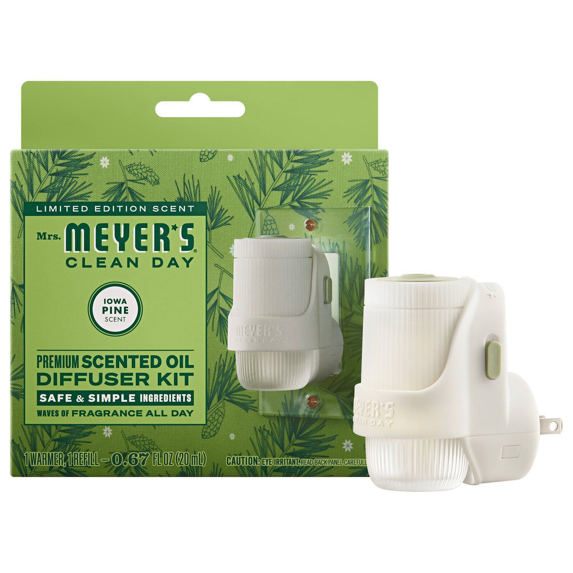 Mrs. Meyer's Clean Day Premium Scented Oil Air Freshener Starter Kits - Iowa Pine - 1 Warmer + 1 Refill - 0 .67 fl oz