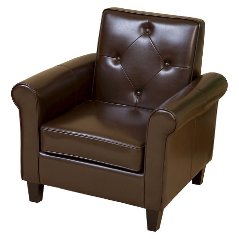 Isaac Tufted Brown Leather Club Chair chocolate Brown